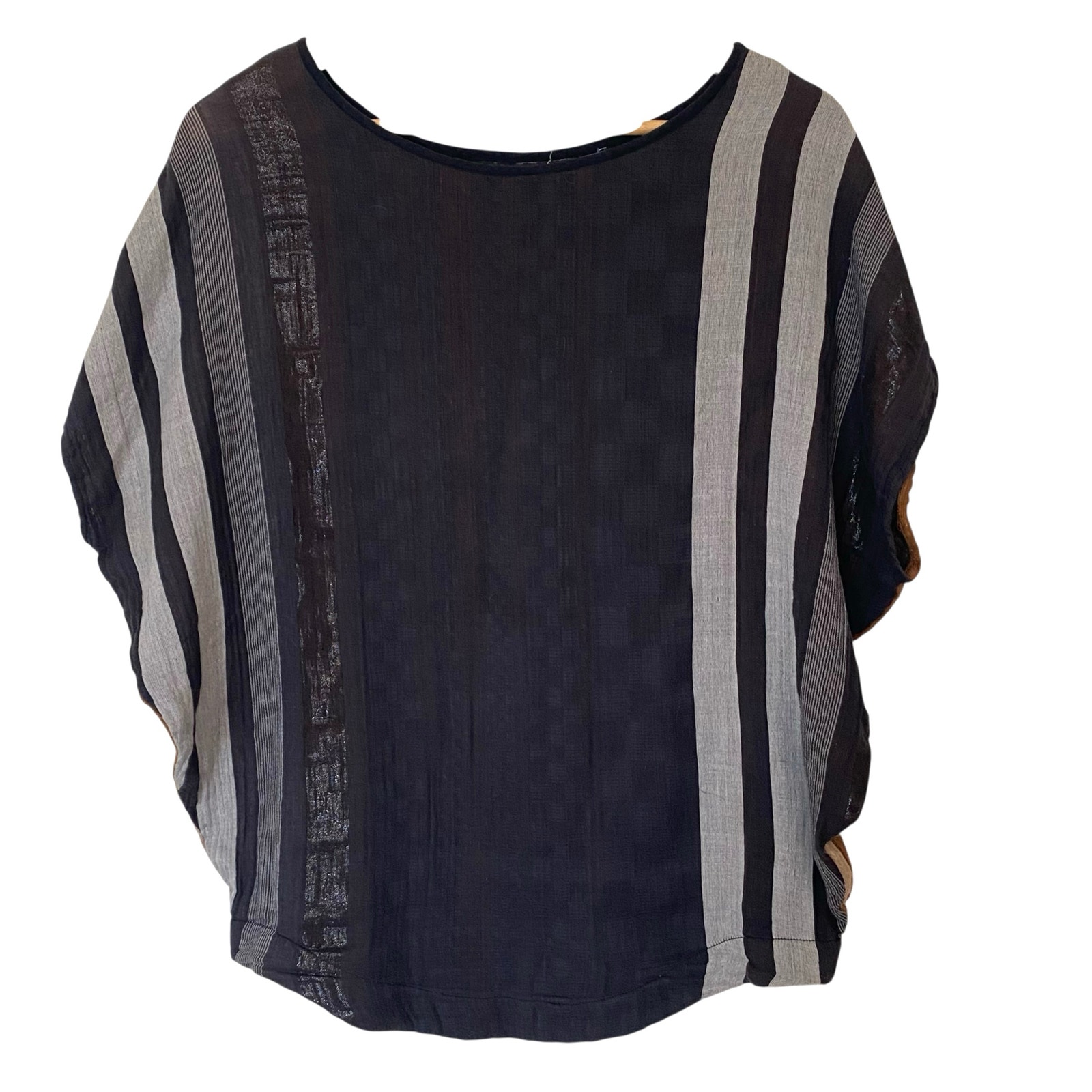 Ace & Jig Double Gauze Cotton Striped Short Sleeve Top Black Copper, Small